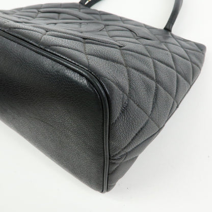 Chanel Medallion Quilted Caviar, Black, Leather, Tote Bag