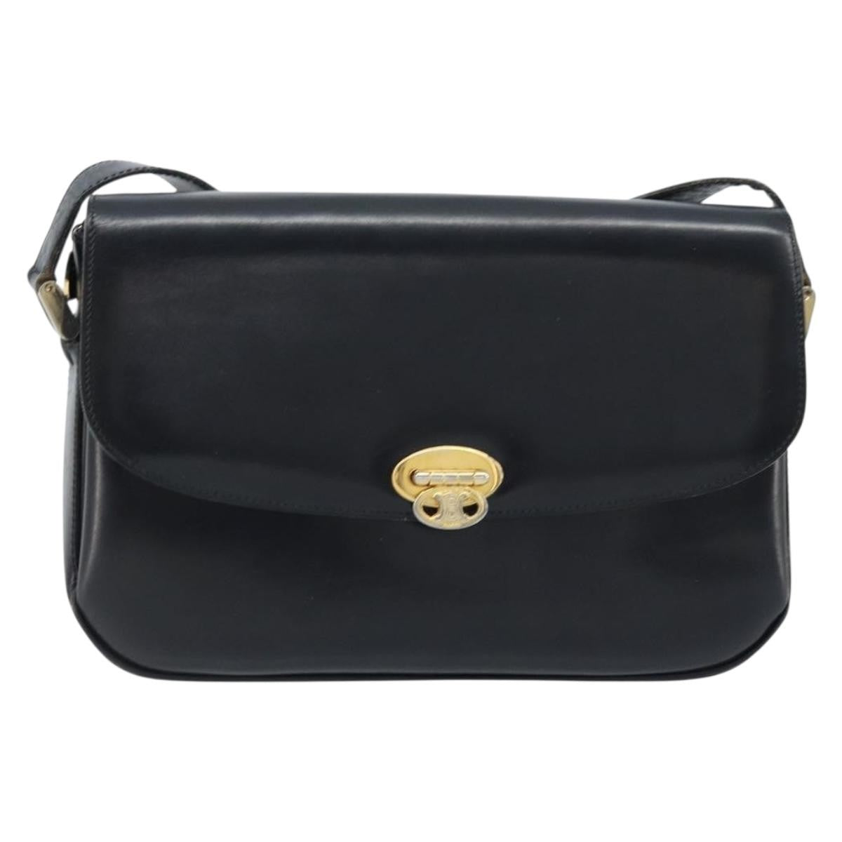 Celine Shoulder Leather, Black, Leather, Shoulder Bag
