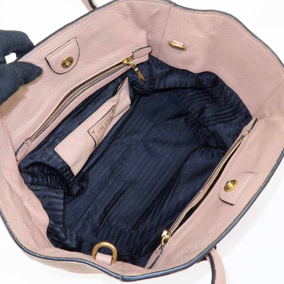 Prada Front Pocket Wing Convertible Vitello Daino, Beige, Leather, Tote Bag
