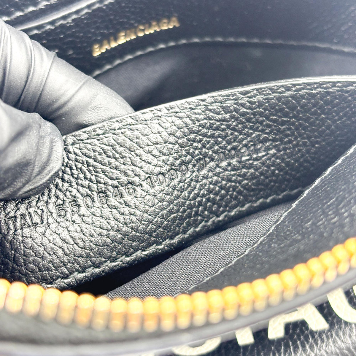 Balenciaga Logo Ville Leather, Black, Leather, Handbag