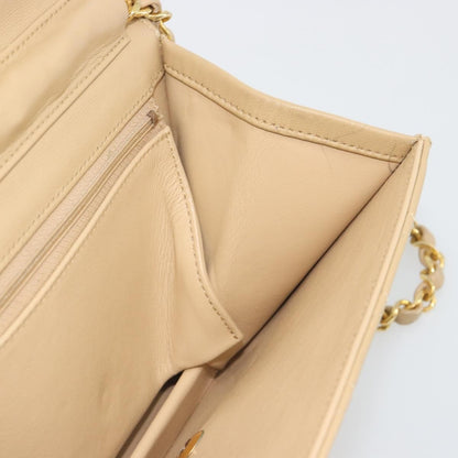 Chanel Vintage Clutch with Chain Quilted Leather, Beige, Leather, Clutch
