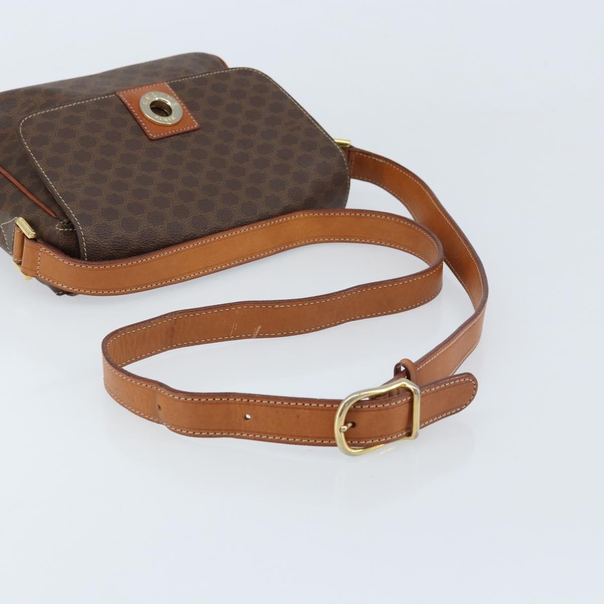Celine Vintage Macadam Circle Logo Canvas and Leather, Brown, Canvas, Shoulder Bag