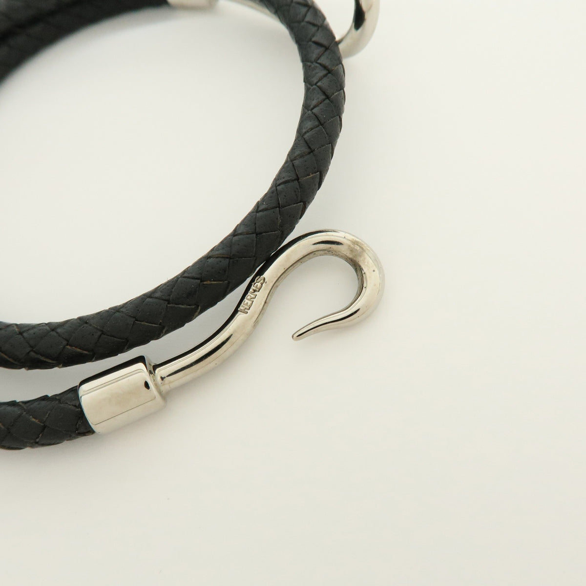 Hermes Jumbo Hook Double Tour Leather and Metal, Black, Leather, Bracelet