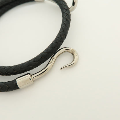 Hermes Jumbo Hook Double Tour Leather and Metal, Black, Leather, Bracelet