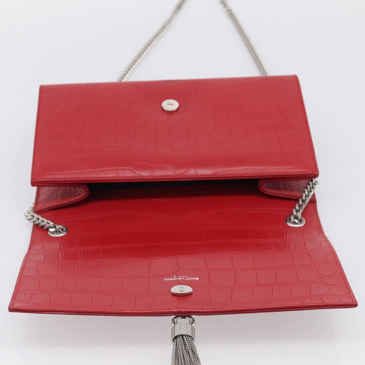 Saint Laurent Classic Monogram Crocodile Embossed Leather, Red, Leather, Crossbody Bag