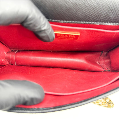 Prada Convertible Flap Clutch Saffiano Leather, Black, Leather, Clutch