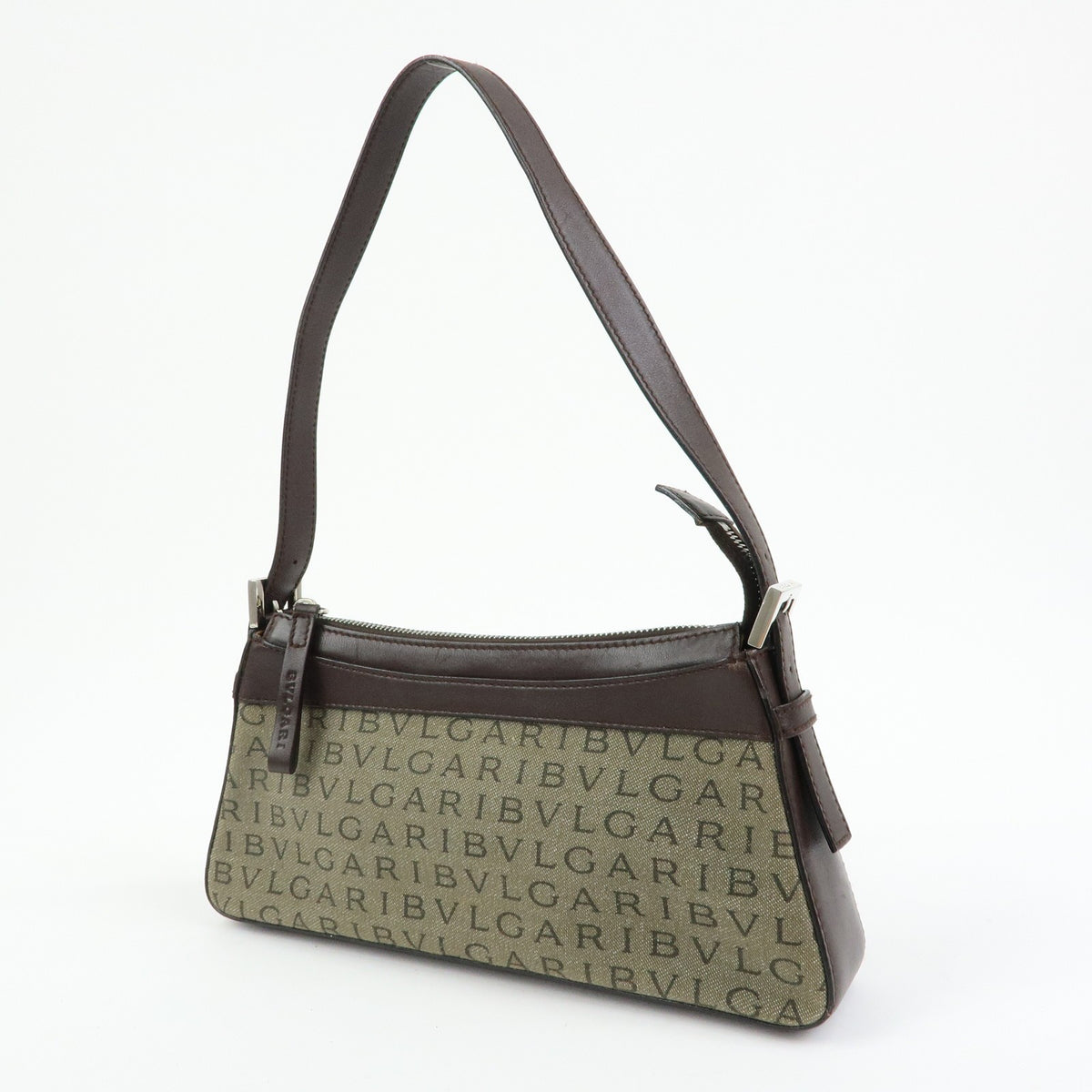 Bvlgari Logomania Canvas with Leather, Khaki, Canvas, Shoulder Bag