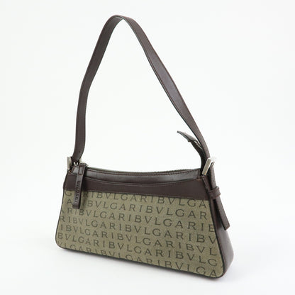 Bvlgari Logomania Canvas with Leather, Khaki, Canvas, Shoulder Bag