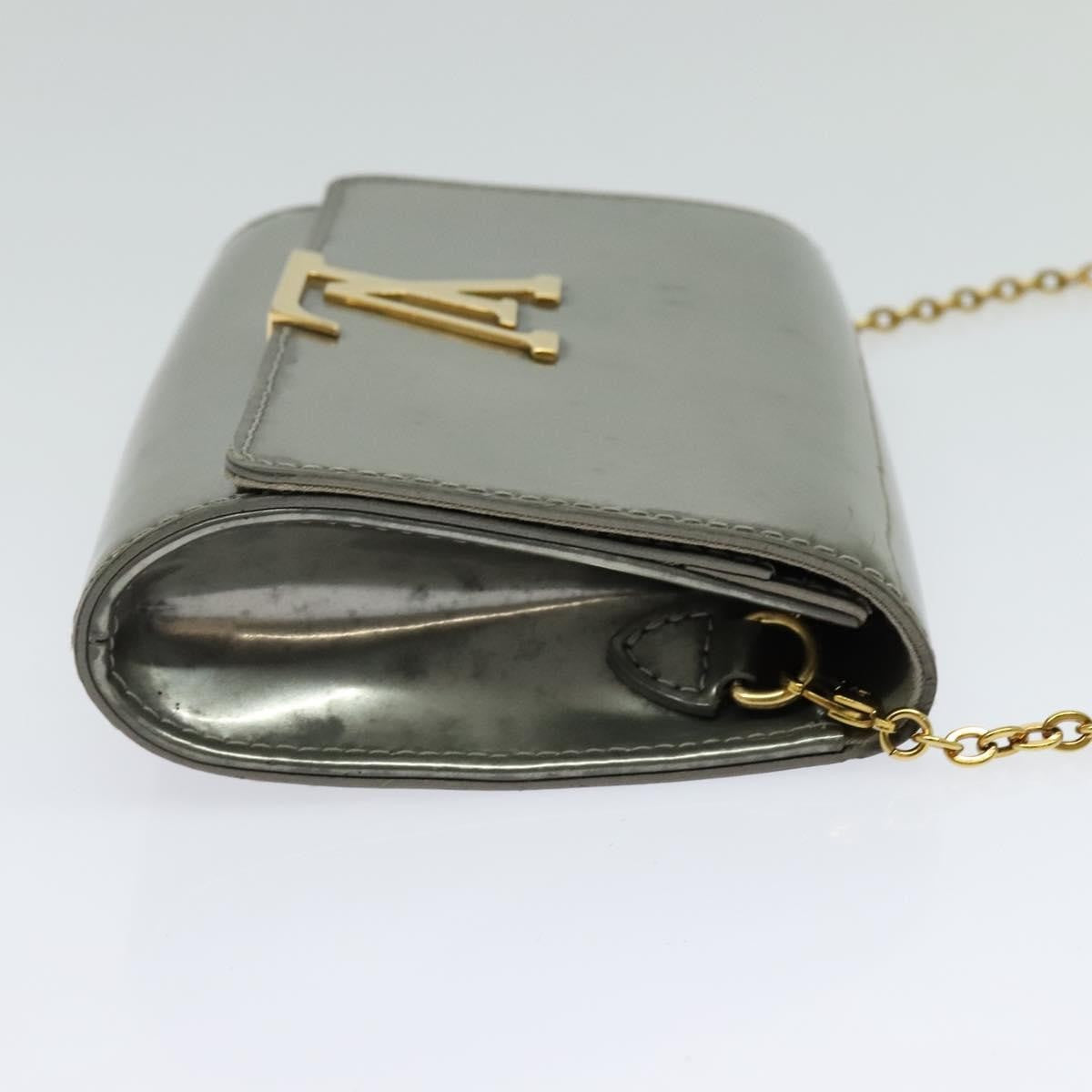 Louis Vuitton Chain Louise Clutch Patent, Silver, Patent Leather, Clutch