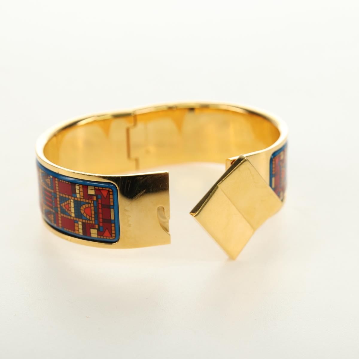 Hermes Loquet Bangle Metal and Printed Enamel, Gold, Metal, Bracelet