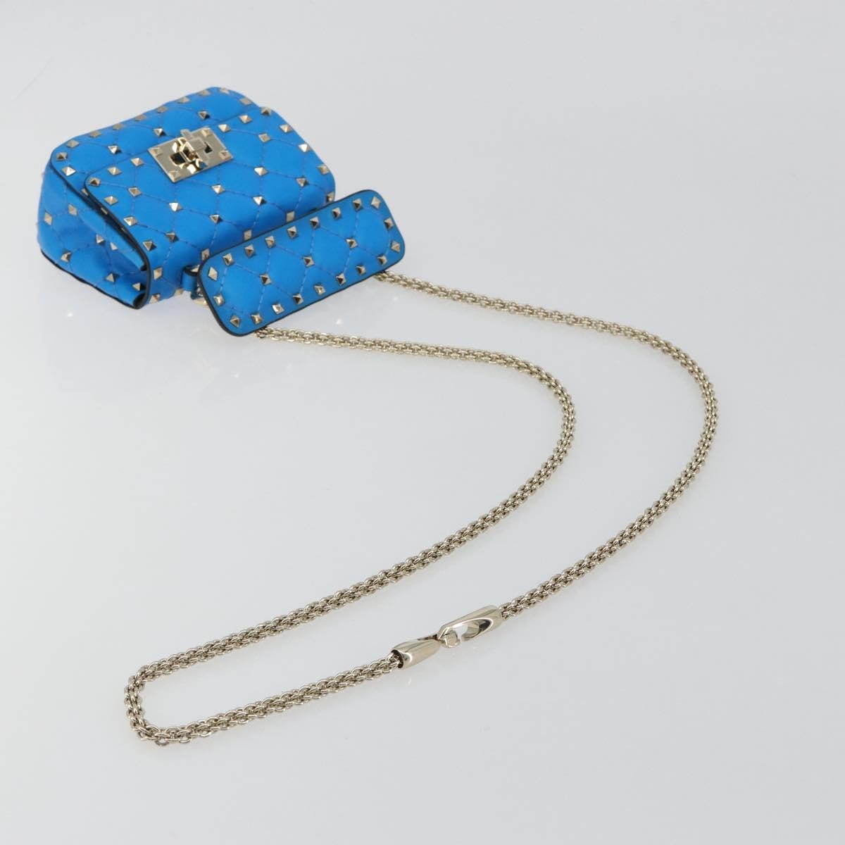 Valentino Garavani Rockstud Spike Flap Quilted Leather, Blue, Leather, Shoulder Bag