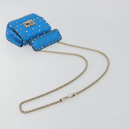 Valentino Garavani Rockstud Spike Flap Quilted Leather, Blue, Leather, Shoulder Bag