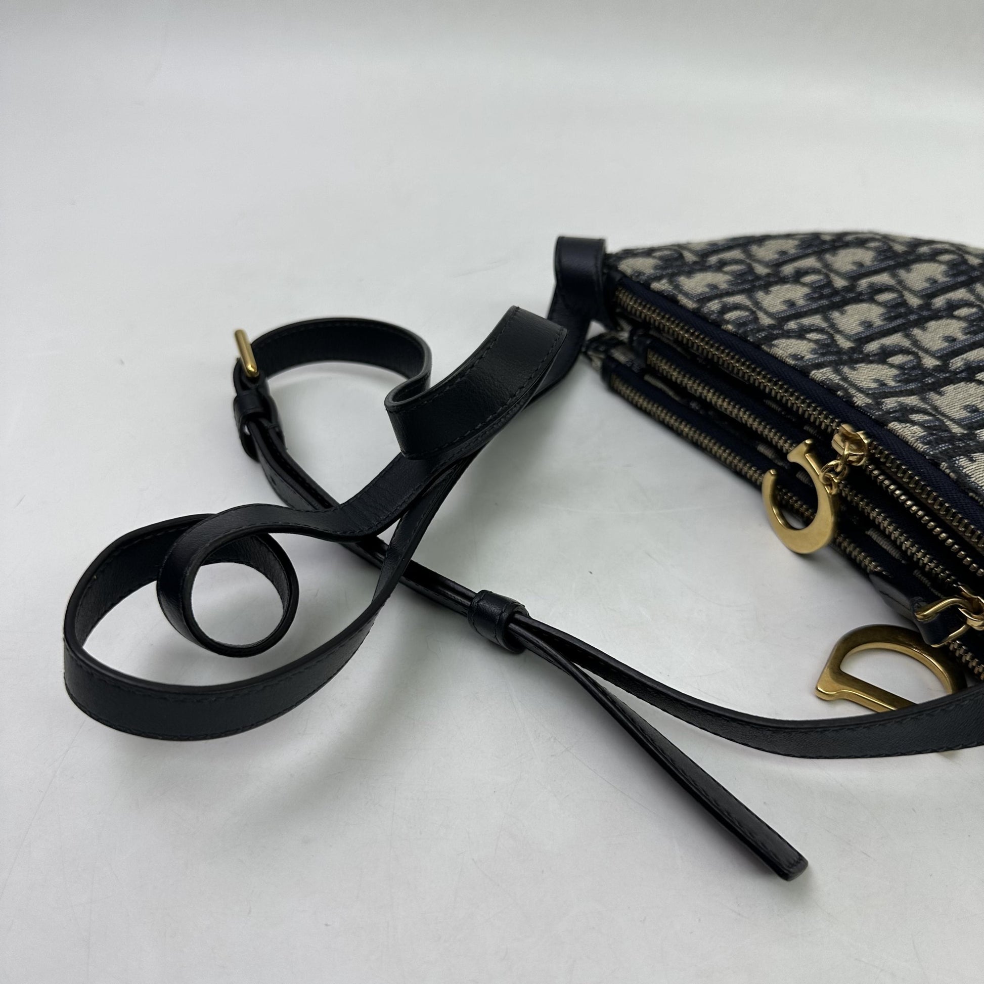 Christian Dior Saddle Oblique Canvas, Blue, Canvas, Shoulder Bag
