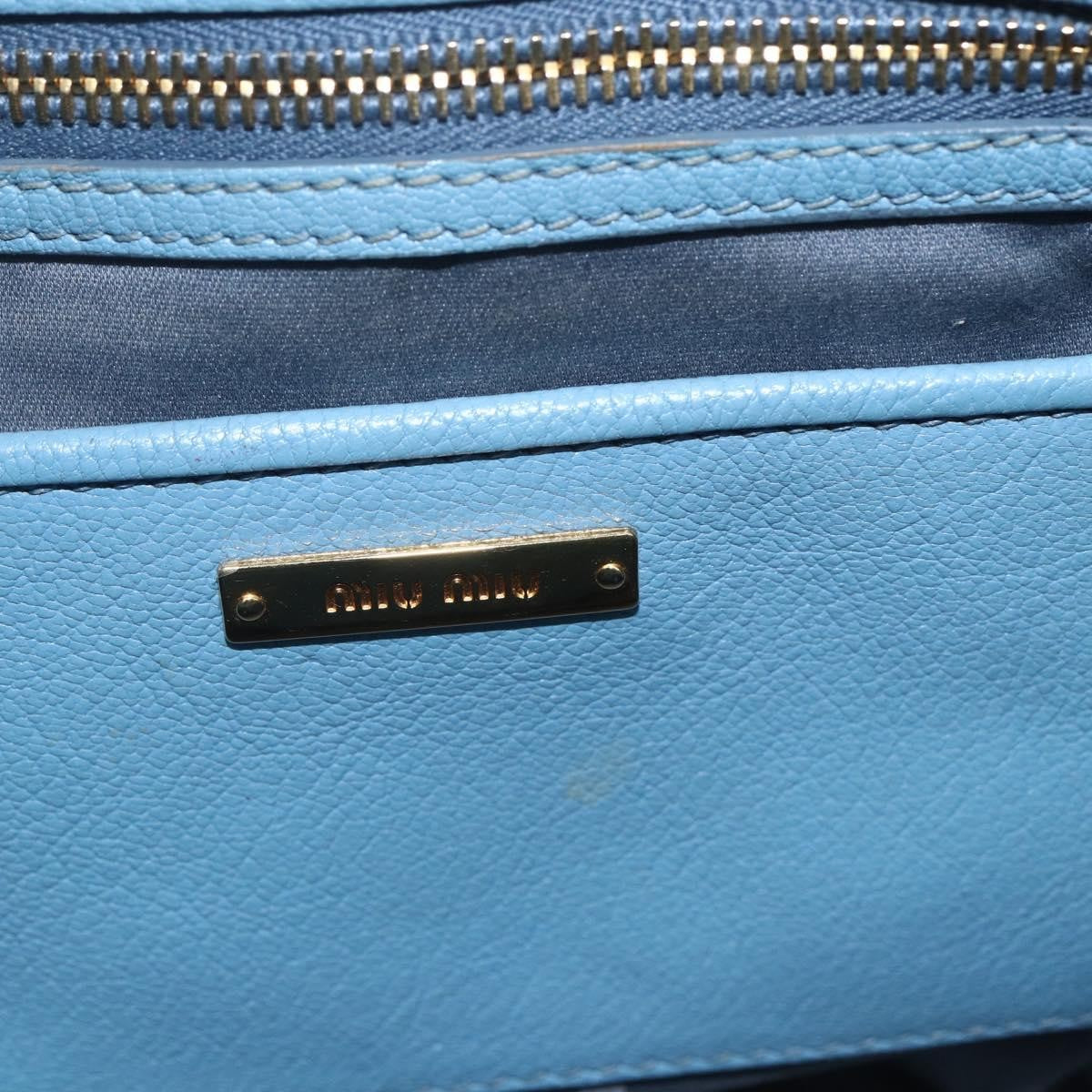 Miu Miu Madras Convertible Lock Leather, Blue, Leather, Tote Bag