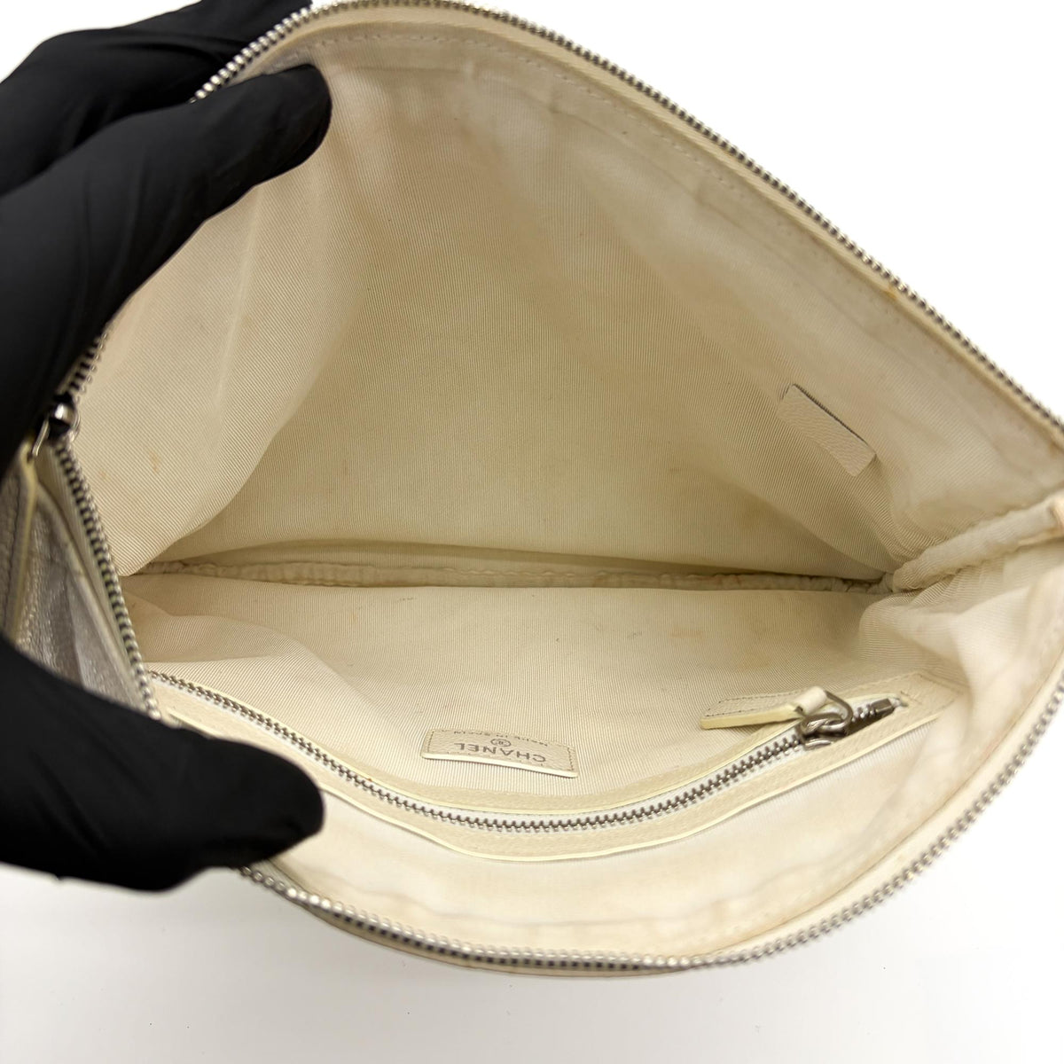 Chanel Classic O Case Quilted Caviar, White, Leather, Clutch