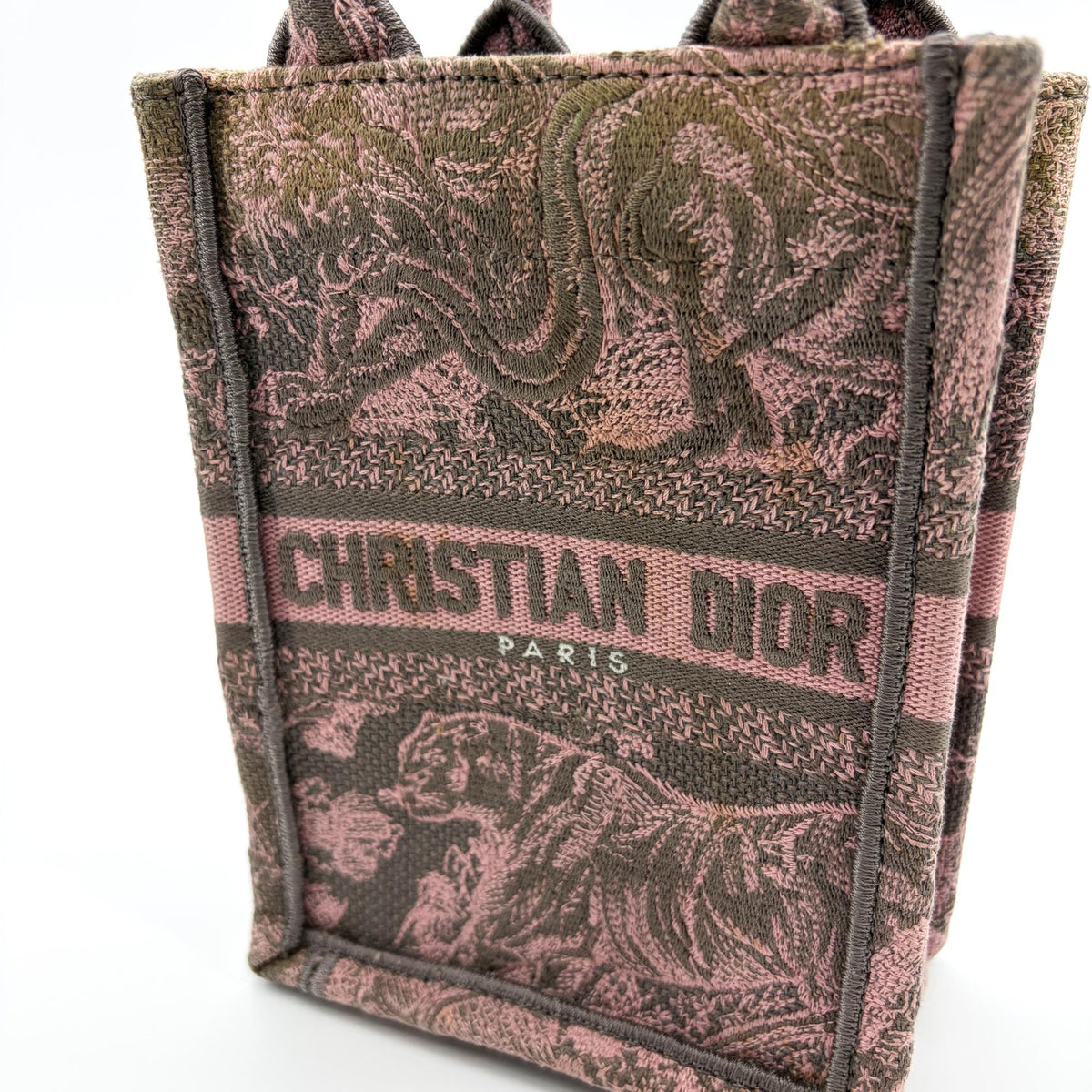 Christian Dior Book Embroidered Canvas, Pink, Canvas, Tote Bag