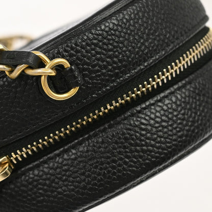 Chanel Filigree Round Clutch with Chain Quilted Caviar, Black, Leather, Shoulder Bag