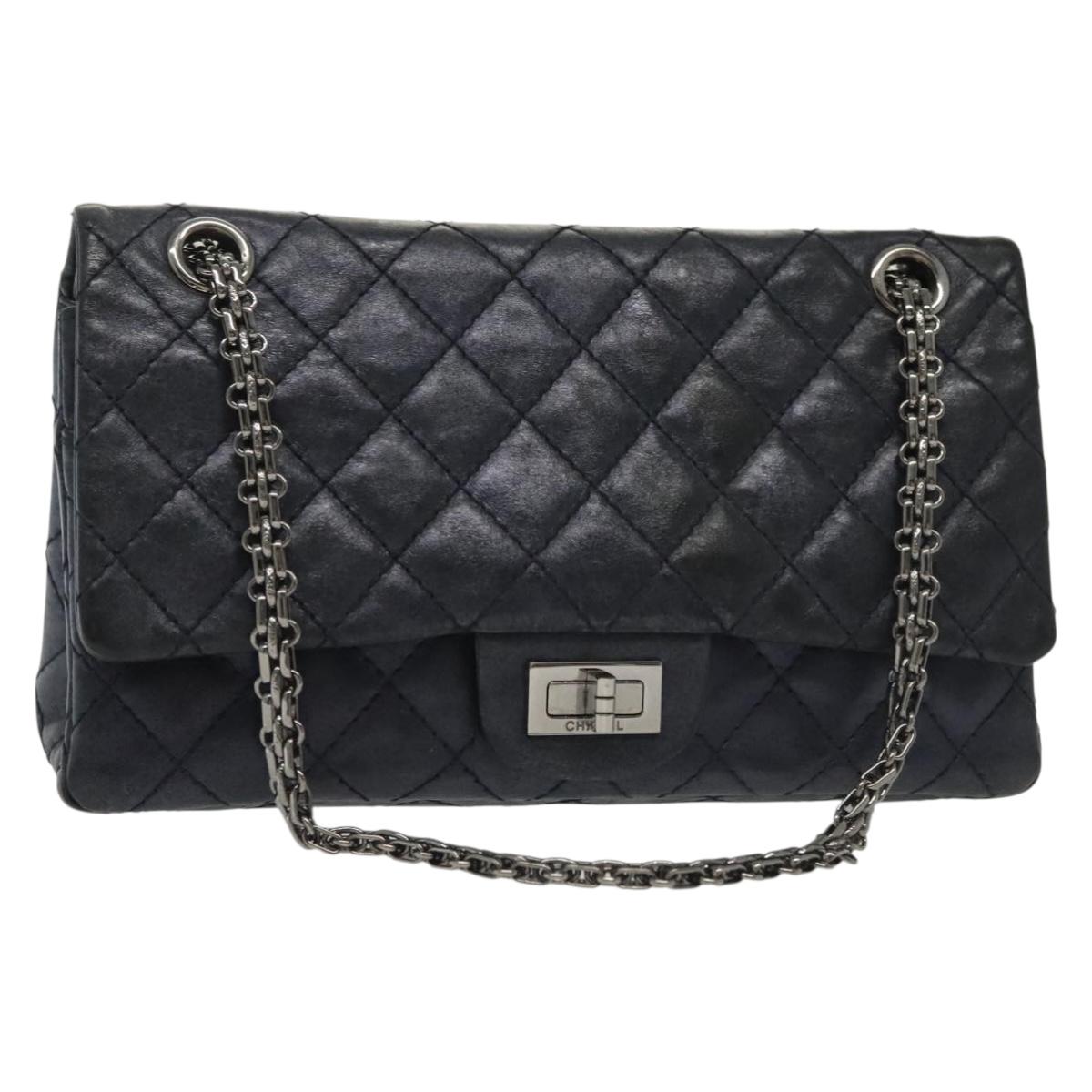 Chanel Hybrid Reissue Double Flap Bag Quilted Lambskin, NAVY, LEATHER, Shoulder bag