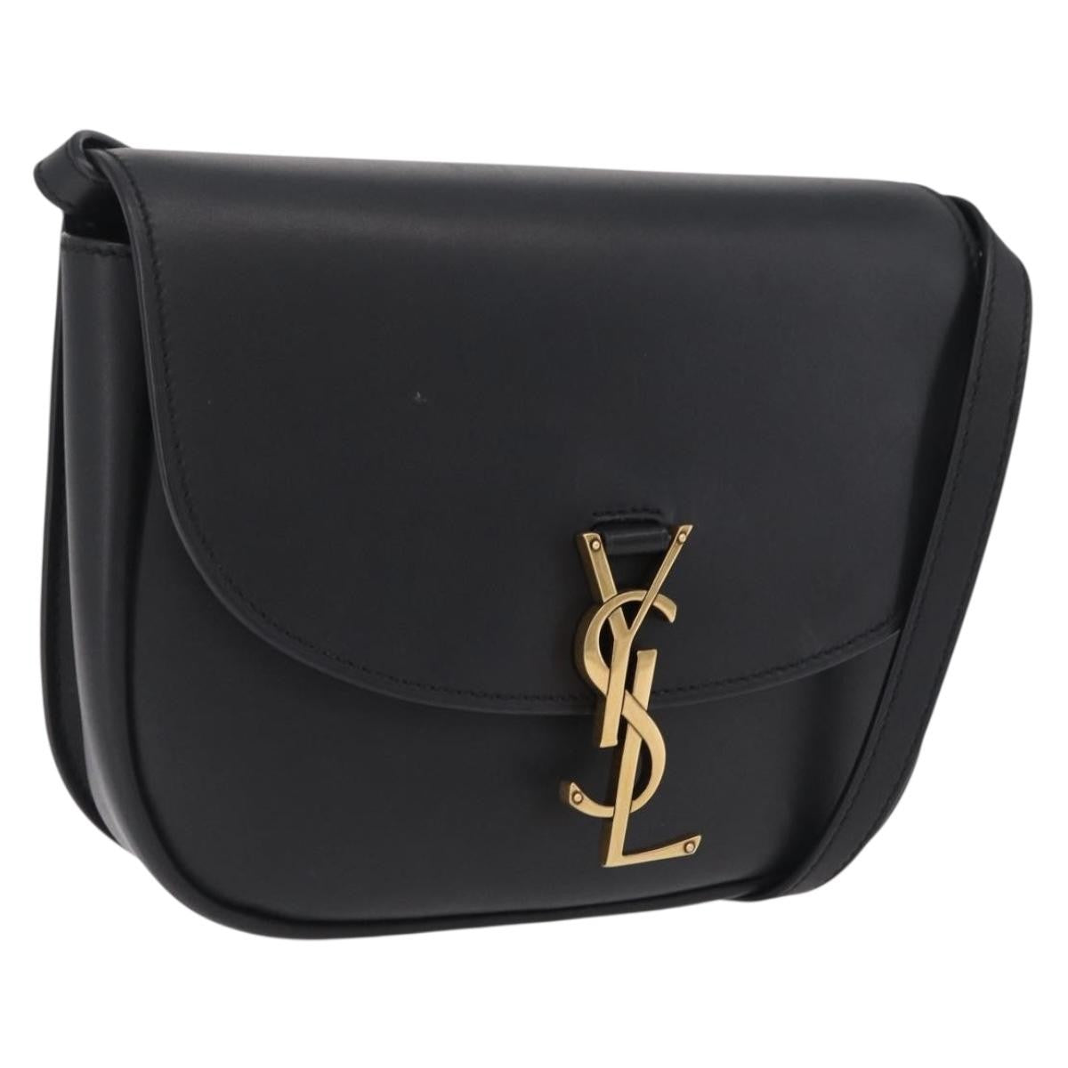 Saint Laurent Kaia Leather with Brogue Detail, Black, Leather, Shoulder Bag