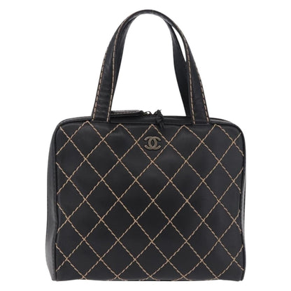 Chanel Surpique Zip Around Satchel Quilted Leather, Black, Leather, Handbag