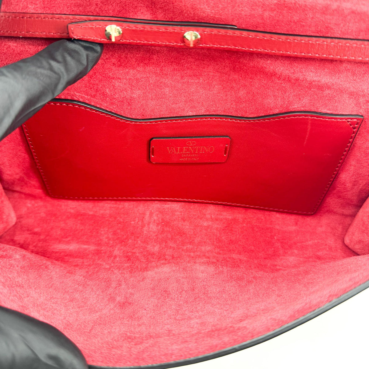 Valentino Garavani Demilune Clutch Studded Leather, Red, Leather, Clutch