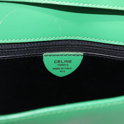 Celine Circle Logo Leather, Green, Leather, Shoulder Bag