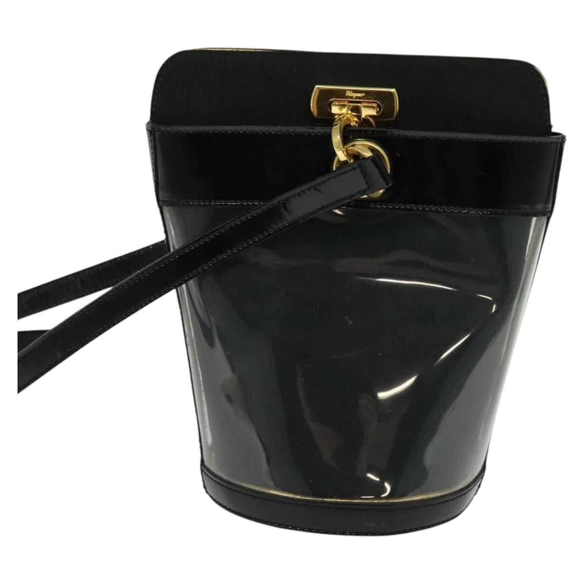 Salvatore Ferragamo Gancini Leather, Black, Leather, Shoulder Bag
