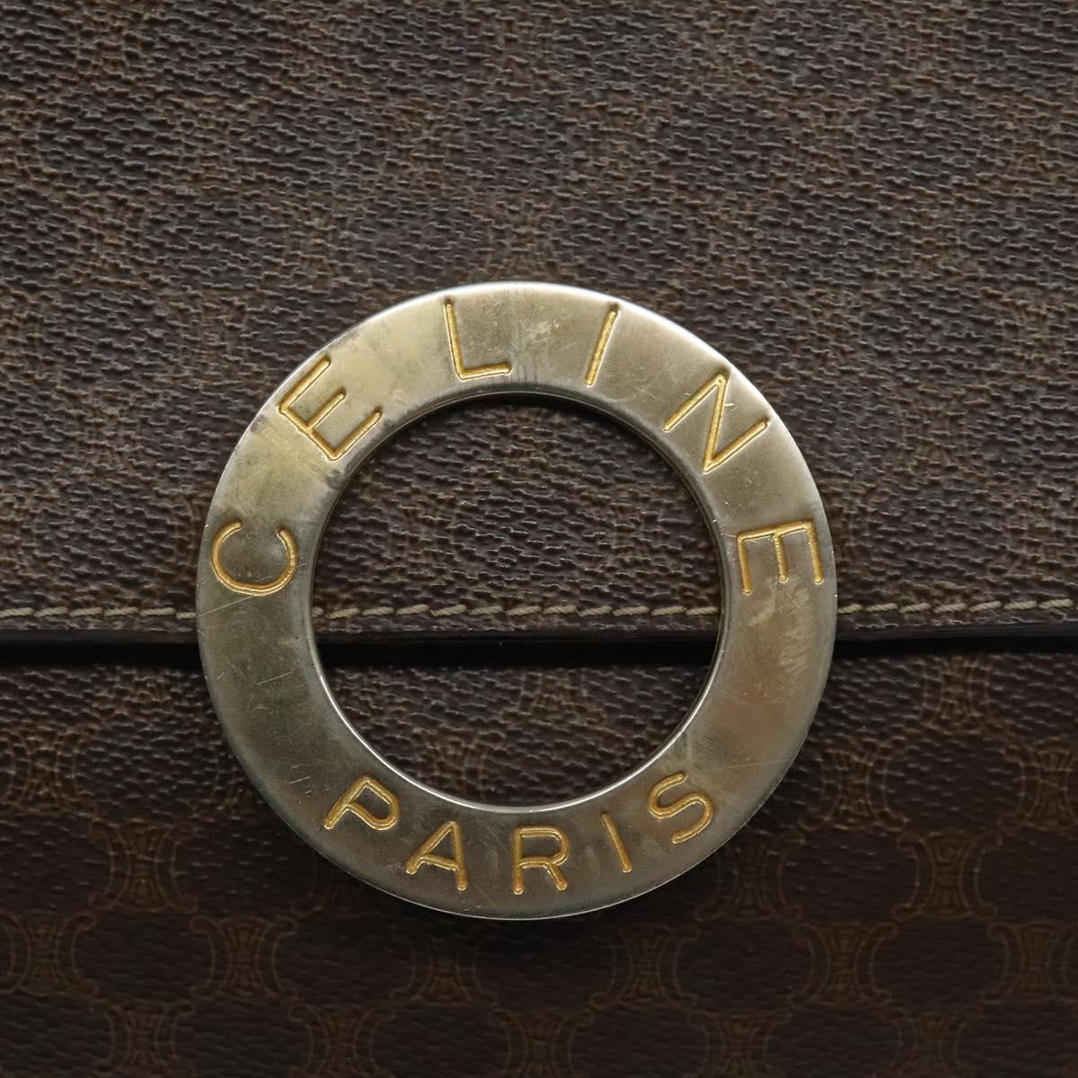 Celine Vintage Macadam Circle Logo Canvas and Leather, Brown, Canvas, Shoulder Bag