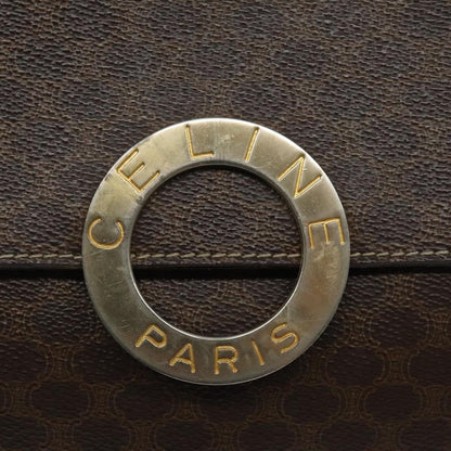 Celine Vintage Macadam Circle Logo Canvas and Leather, Brown, Canvas, Shoulder Bag