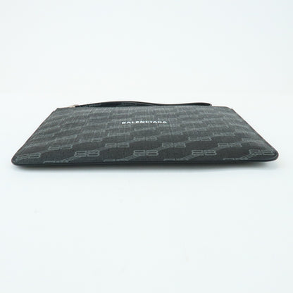 Balenciaga Signature Pouch Monogram PVC Leather, Black, Canvas, Clutch
