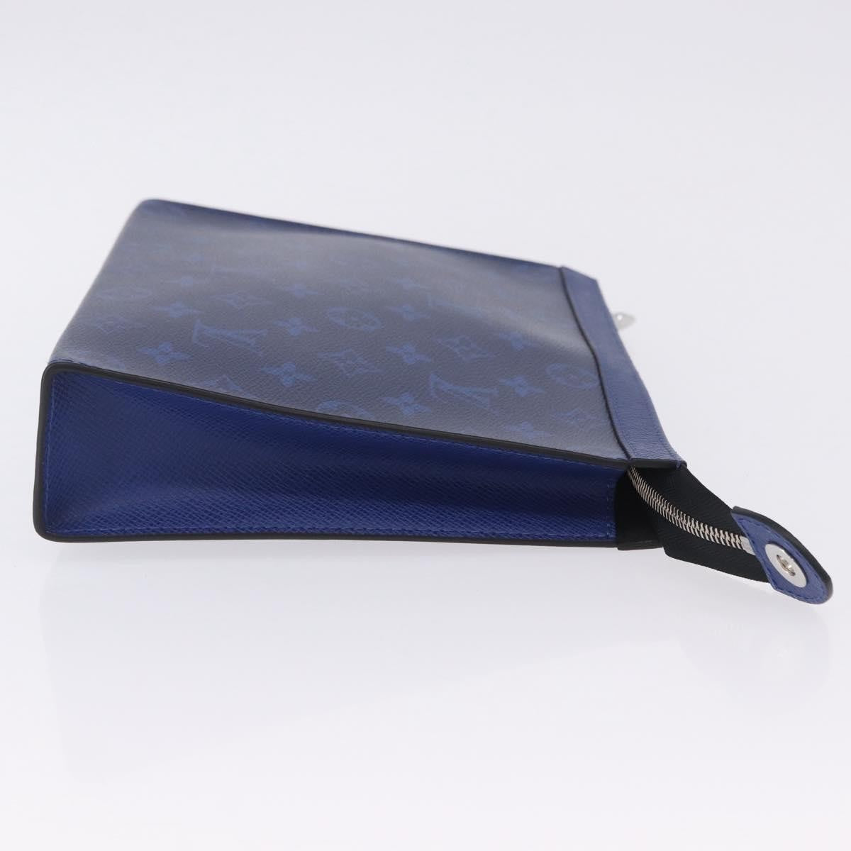 Louis Vuitton Pochette Voyage Monogram Taigarama, Blue, Leather, Clutch