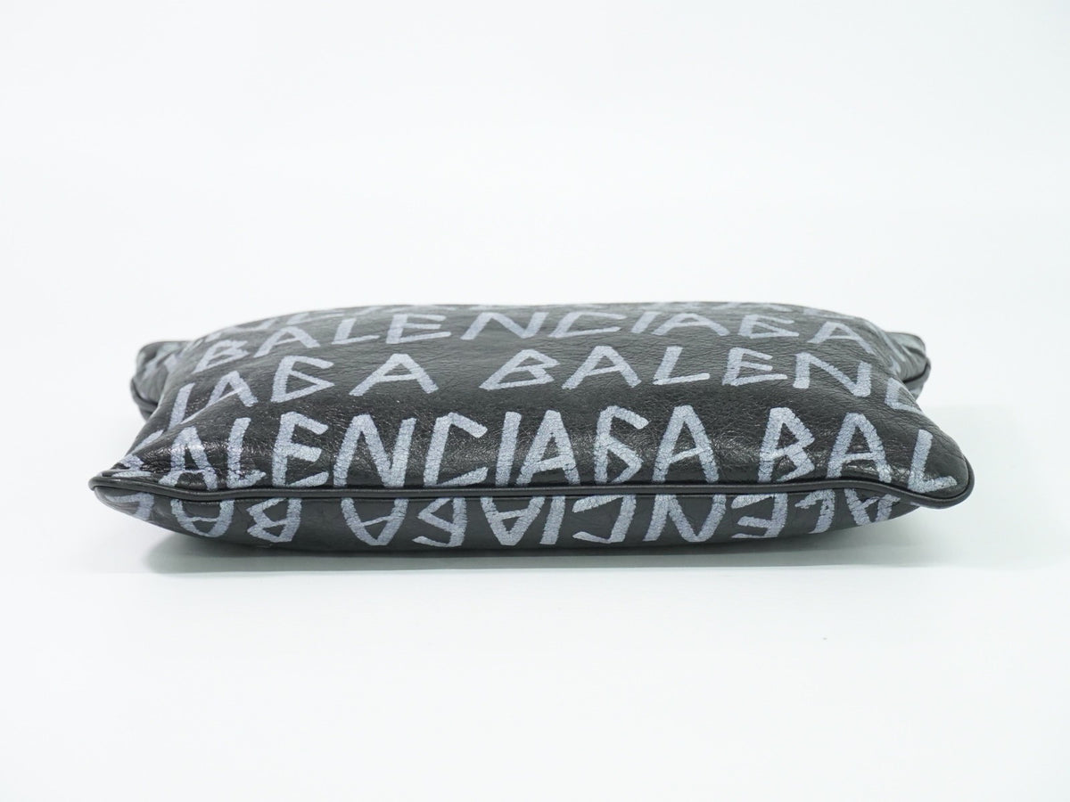 Balenciaga Graffiti Leather, Black, Leather, Clutch