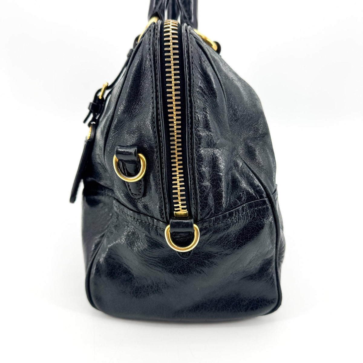 Prada Convertible Boston Vitello Shine, Black, Leather, Handbag