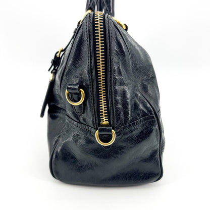 Prada Convertible Boston Vitello Shine, Black, Leather, Handbag