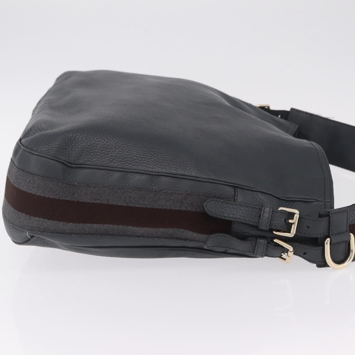 Gucci Heritage Web Hobo Leather, Gray, Leather, Shoulder Bag
