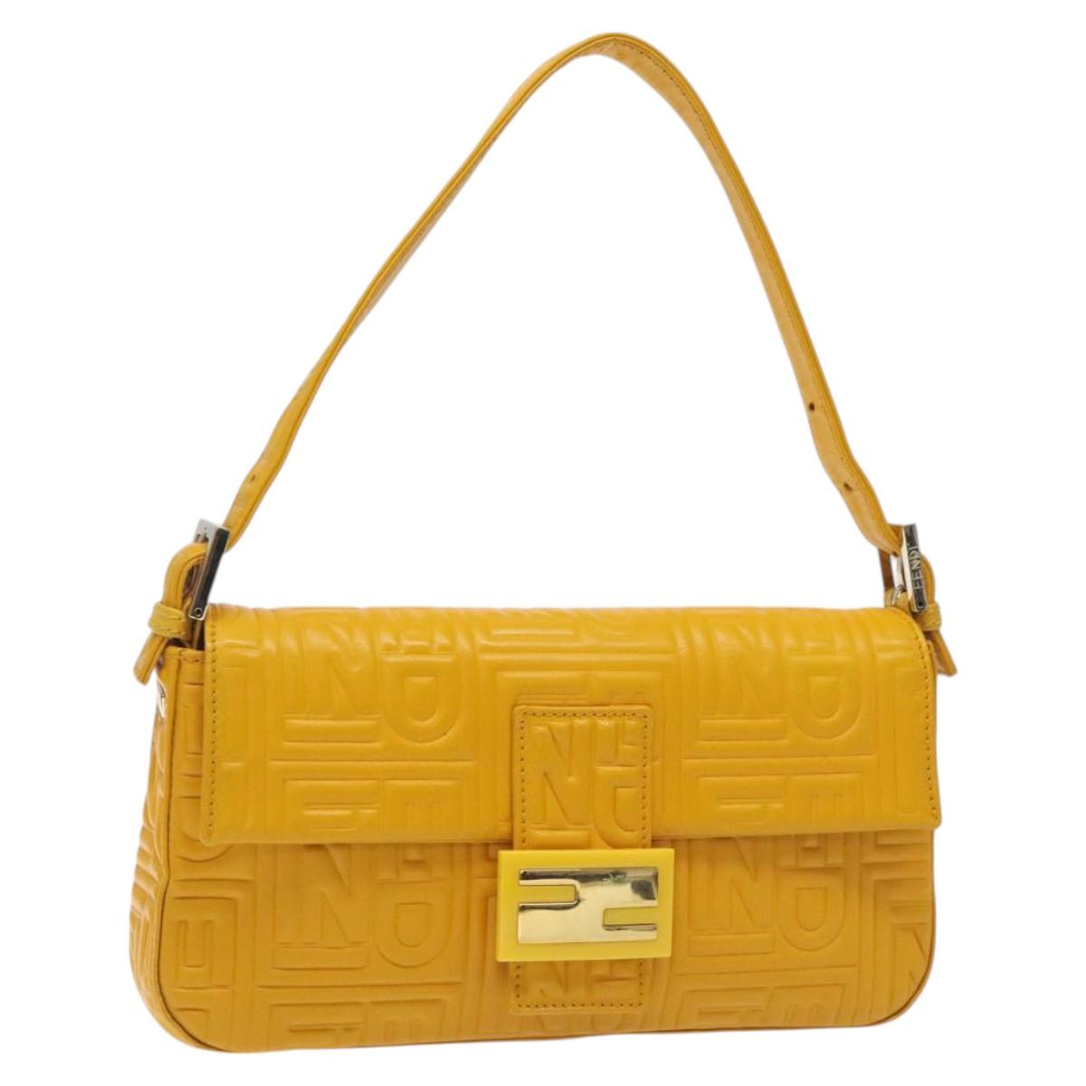 Fendi Mamma Baguette Shoulder Bag Canvas, YELLOW, LEATHER, Shoulder bag