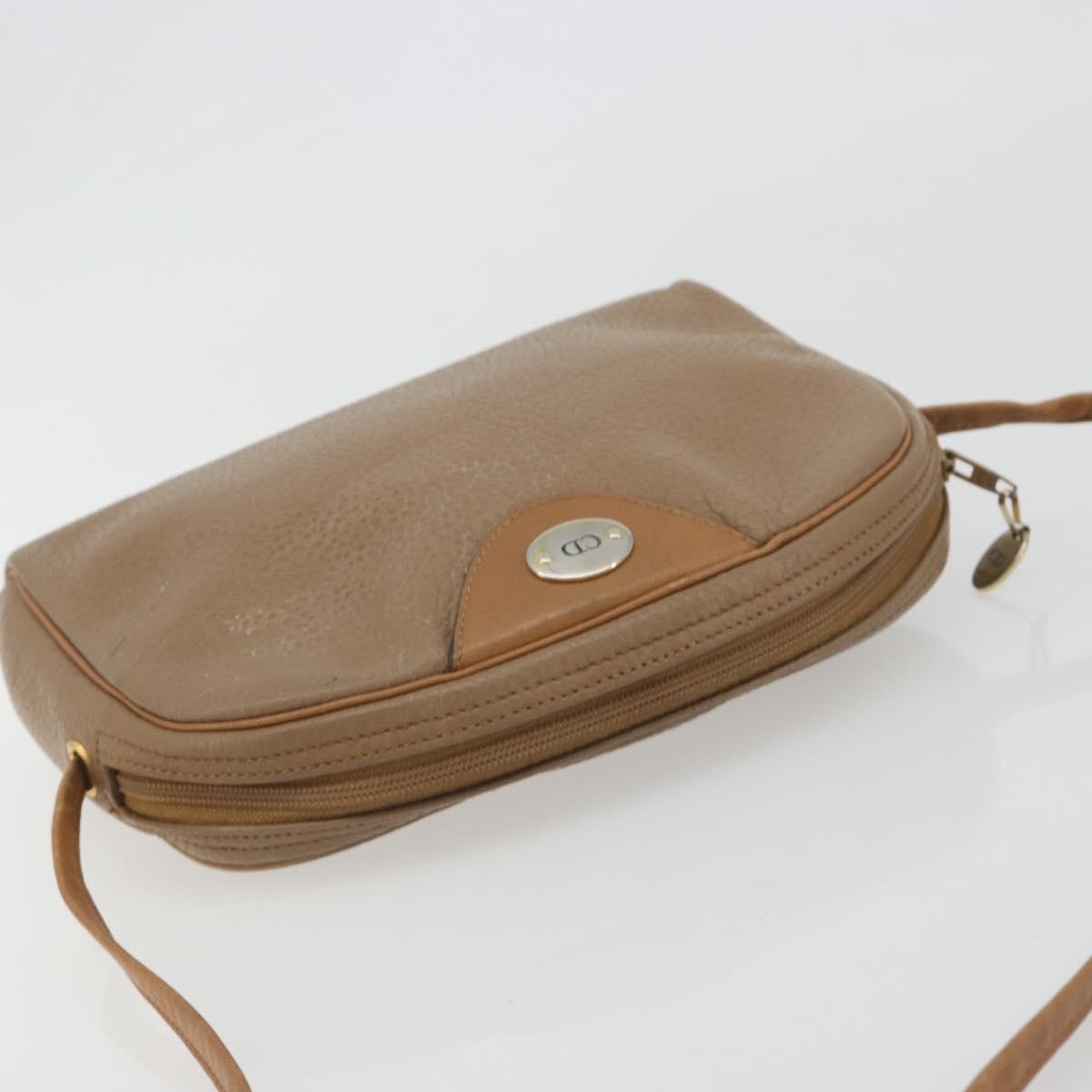 Christian Dior Vintage CD Logo Leather, Beige, Leather, Shoulder Bag