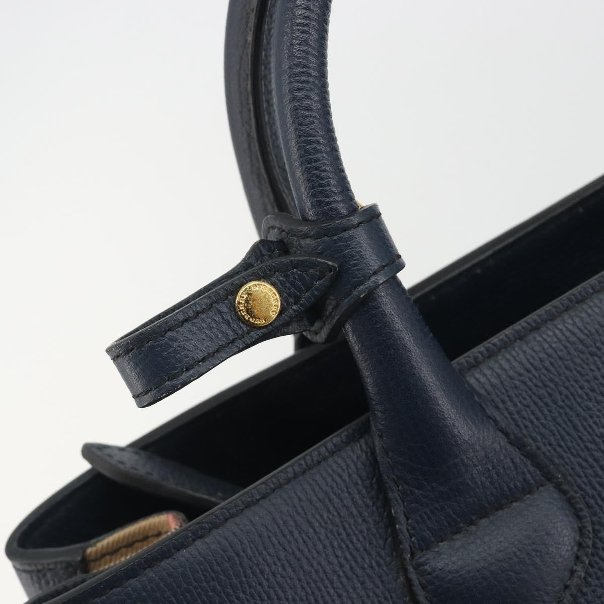 Burberry Banner Leather and House Check Canvas, Navy, Leather, Tote Bag