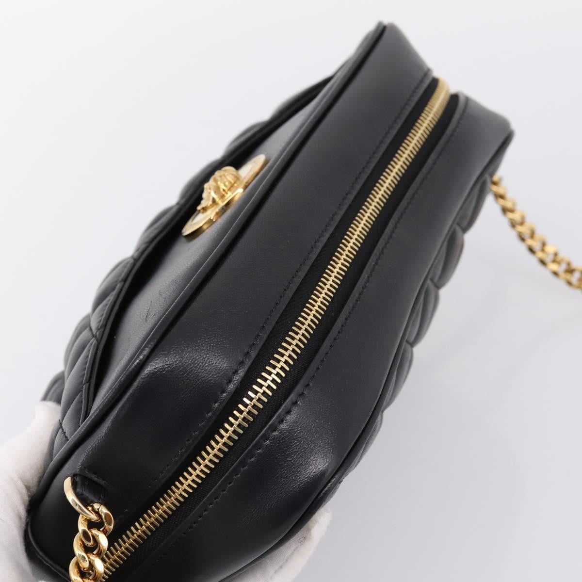 Versace Medusa Icon Front Slip Pocket Camera Quilted Leather, Black, Leather, Handbag