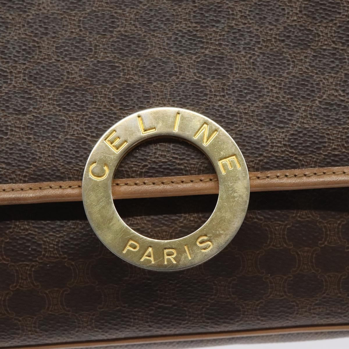 Celine Vintage Macadam Circle Logo Canvas and Leather, Brown, Canvas, Shoulder Bag