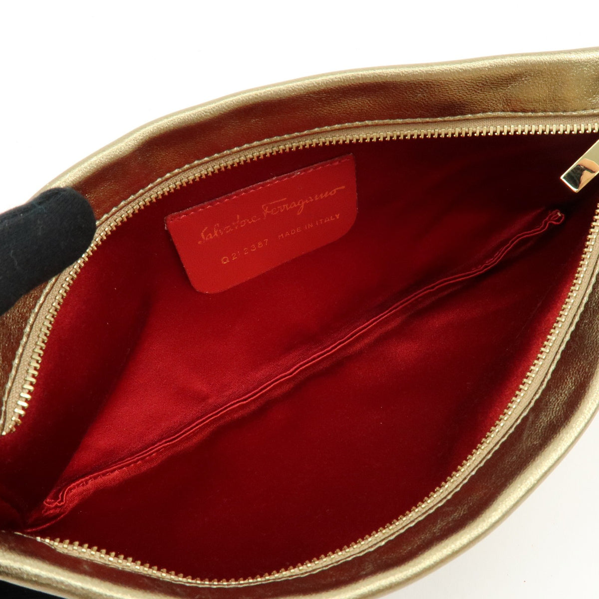 Salvatore Ferragamo Gancini Leather, Gold, Leather, Crossbody Bag