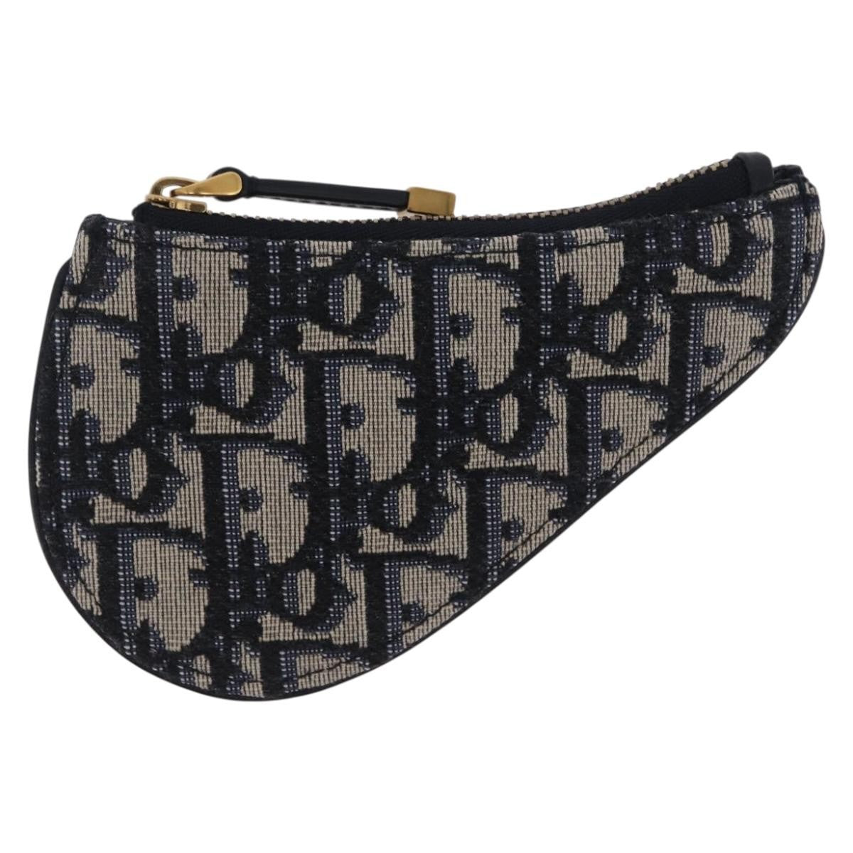 Christian Dior Vintage Saddle Zip Coin Purse Diorissimo Canvas, Navy, Canvas, Clutch