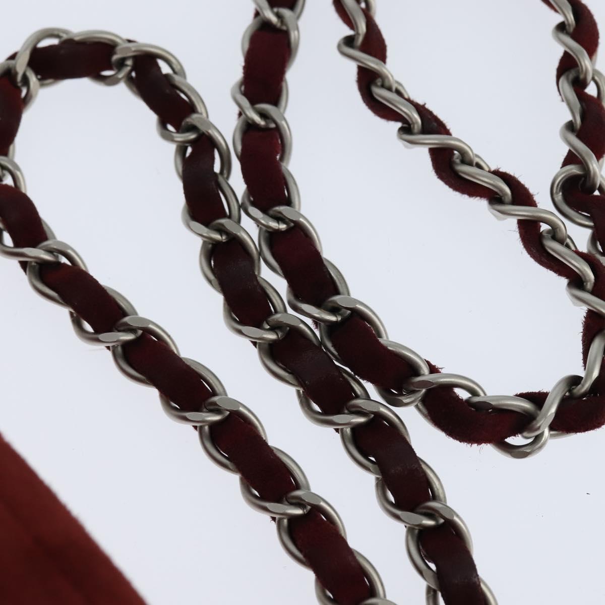 Chanel Chocolate Bar Flap Bag Quilted Satin, RED, SUEDE, Shoulder bag