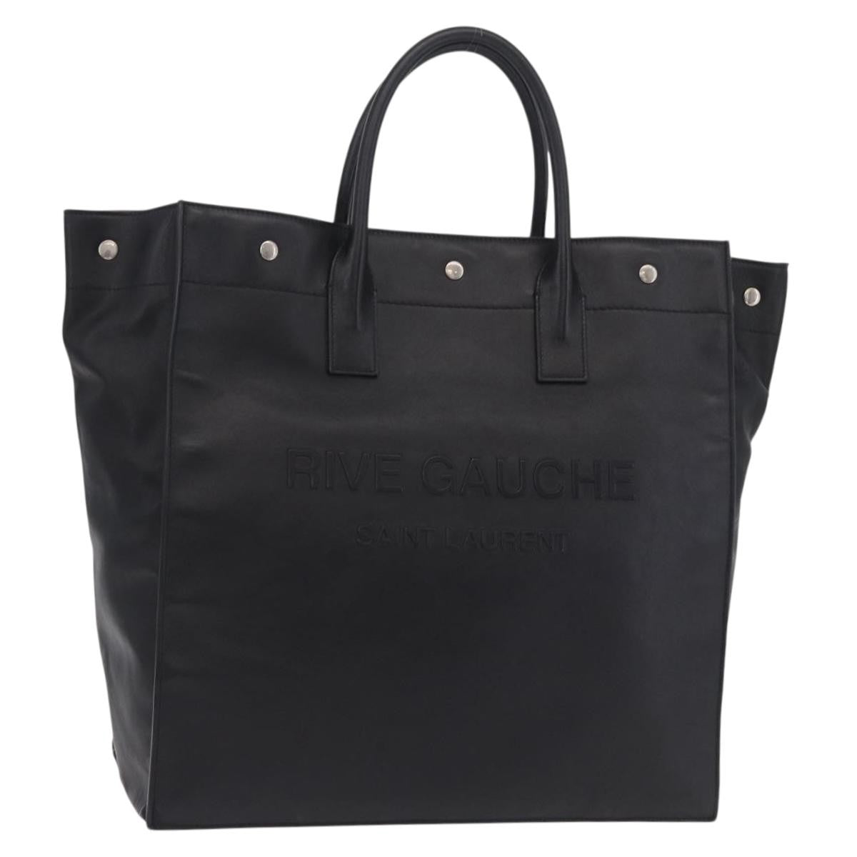 Saint Laurent Rive Gauche Shopper Embossed Leather, Black, Leather, Tote Bag