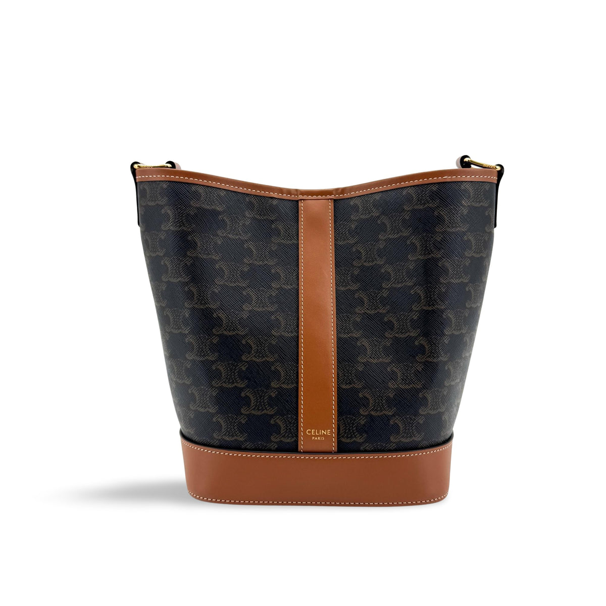 Celine Bucket Triomphe Coated Canvas, Black, Canvas, Shoulder Bag