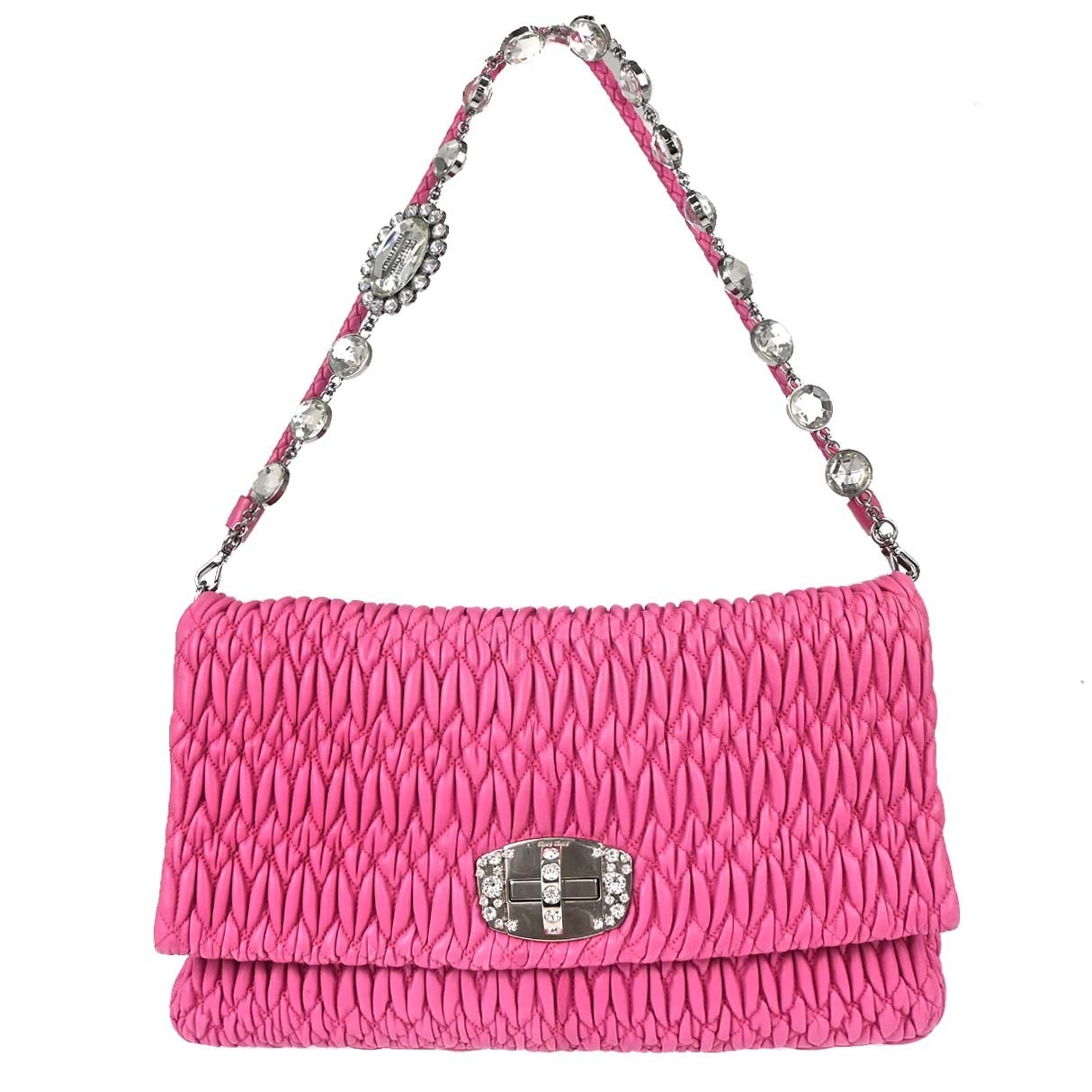 Miu Miu Crystal Clutch Matelasse Leather, Pink, Leather, Handbag