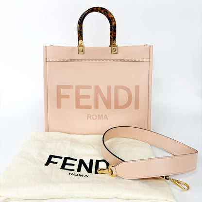 Fendi Sunshine Shopper Tote Whipstitch Leather, Pink, Leather, Tote Bag