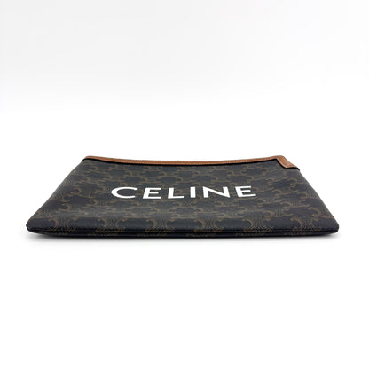 Celine Zip Triomphe Coated Canvas, Black, Canvas, Clutch