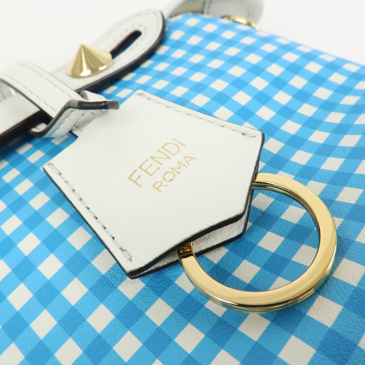 Fendi By The Way Satchel Printed Leather, Blue, Leather, Handbag