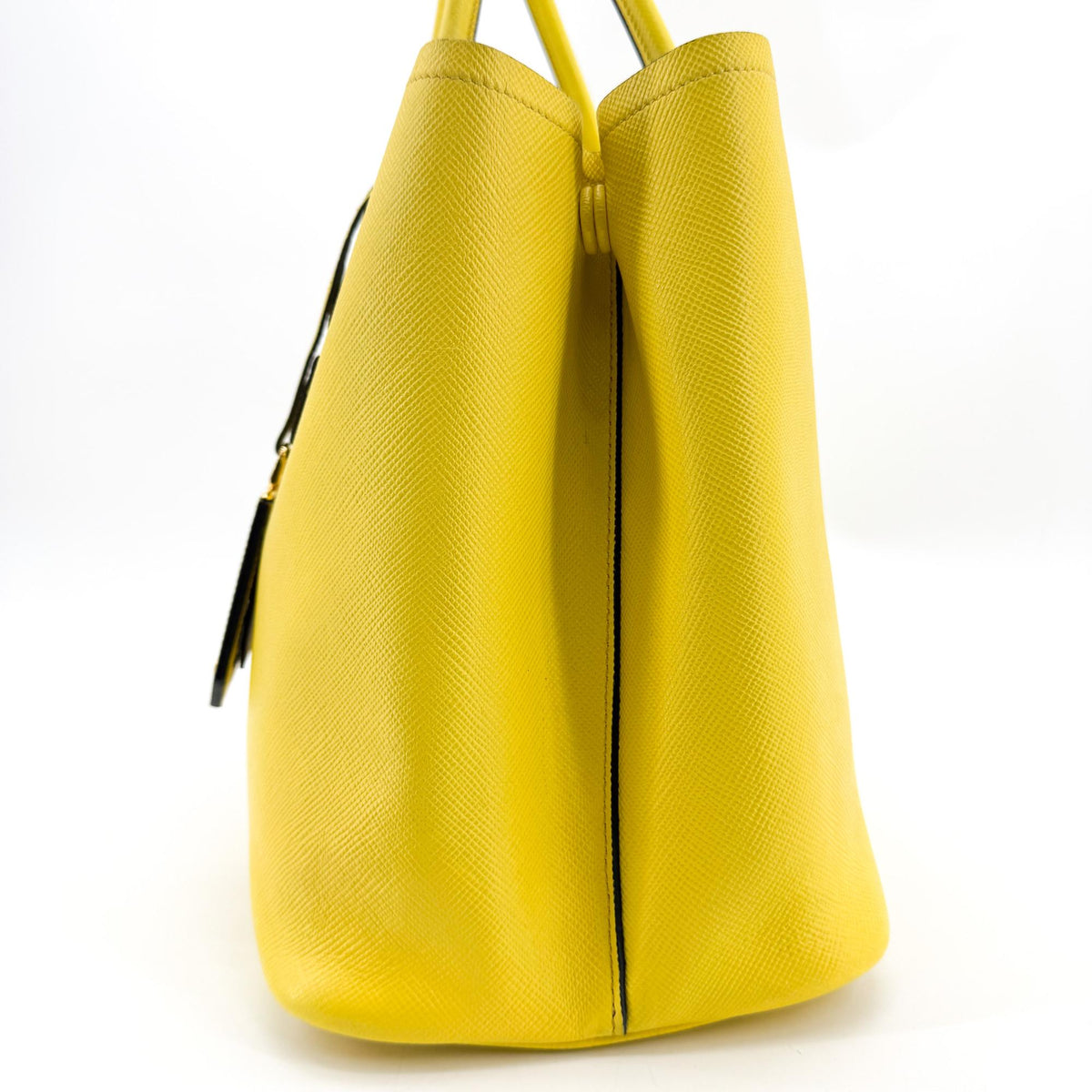 Prada Cuir Double Saffiano Leather, Yellow, Leather, Tote Bag